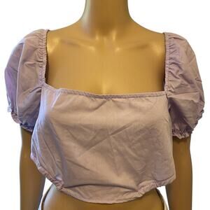 Y2K Miss Selfie Crop Top Violet Puff Sleeves Straps Tie Back & Hip Beach Sexy XL